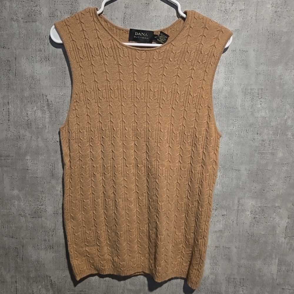 Dana Buchman Tan Cable Knit Sleeveless Sweater